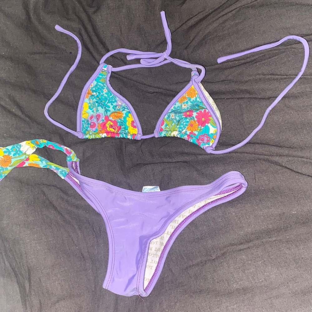 Skimpy Low Rise Purple Floral Brazilian Bikini Set